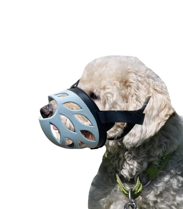 Emily Pets Dog Muzzle to Prevent Barking, Biting and Chewing, Soft Rubber Basket Muzzle for Small, Medium and Large Dogs (1 - Poodle, Grey)