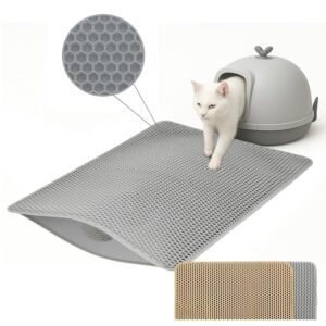 Cat Litter Mat Large – 55x75cm Double Layer Open Edge Design | Waterproof Durable EVA Material | Washable Anti-Slip, Easy to Clean Cat Mat (Grey (Mat Only))