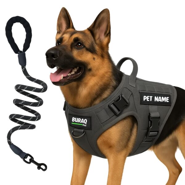 Buraq Customized Tactical Dog Harness β No-Pull, Heavy-Duty K9 Vest Buraq Customized Tactical Dog Harness β No-Pull, Heavy-Duty K9 Vest with Handle, Adjustable Training Harness for Walking, Running & Hiking, Easy-Control Design for Medium & Large Dogs (Black - M)