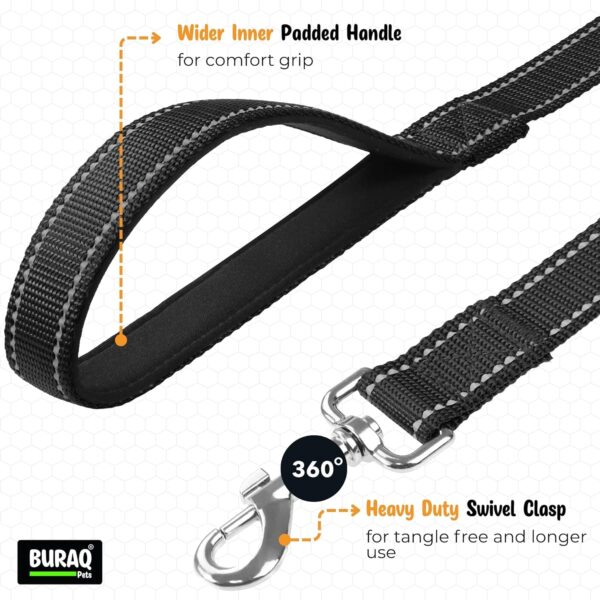 81ck5KjMjtL._SL1500_.jpg Buraq 6FT Reflective Double Handle Dog Leash, Dual Padded Handles for Control & Comfort, Strong Clip Lead for Walking, Training & Safety