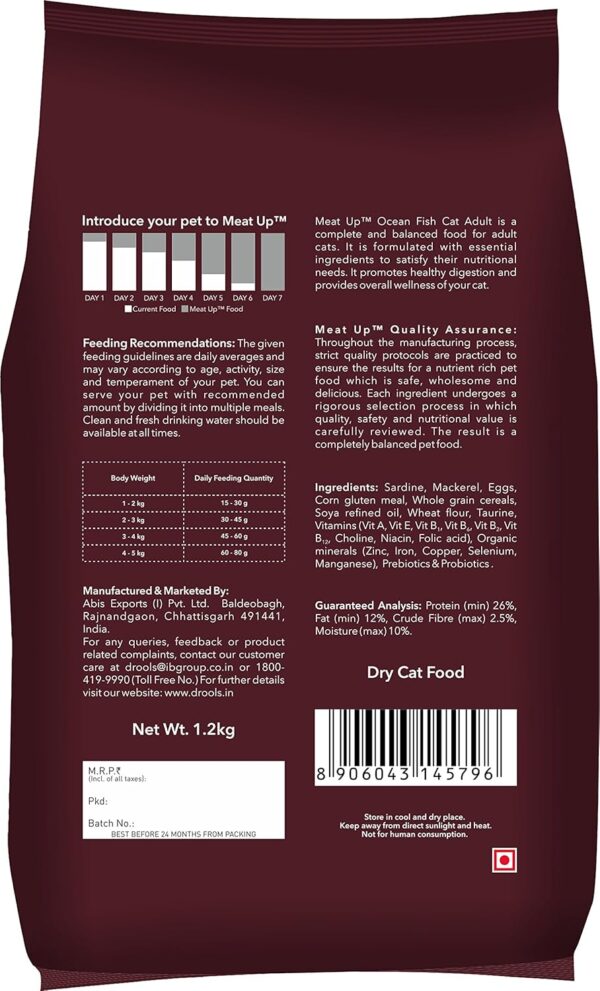 Meat Up Adult Dry Cat Food, 1.2 Kg (Buy 1 Get 1 Free ), Total 2.4 kg Pack