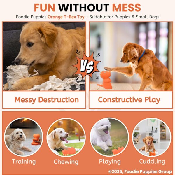 81gMa8aVPiL._SL1500_.jpg Foodie Puppies Dog Squeaky Chew Latex Rubber Toy - (Orange T-Rex) for Small Dogs & Puppies | Durable, Soft, Animal Design, Fetch & Chew Safe Play Toy | Reduce Separation Anxiety