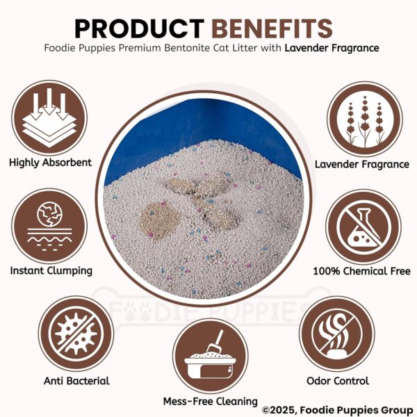 Foodie Puppies Natural Bentonite Cat Litter Sand - 5kg with Lavender Fragrance for Cats and Kittens | Clean Low-dust Strong Deodorant Litter Tray Refill with Odor Controlling and Instant Clumping