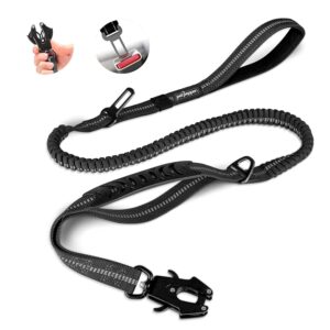 5-in-1 Dog Leash - 6 ft Heavy Duty Shock Absorbing 5-in-1 Dog Leash - 6 ft Heavy Duty Shock Absorbing Bungee Dog Leash || Highly Reflective Belt with Traffic Handle || Military Grade Metal Clip || Car Seatbelt Buckle (Black)