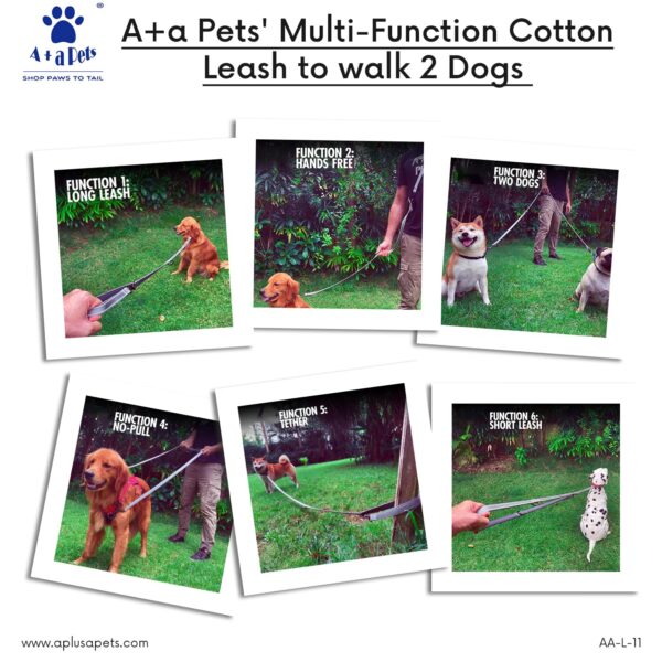 81lQQJ6RLQL._SL1500_.jpg A+a Pets’ Multi-Function Cotton Leash to Walk 2 Dogs | Long, Short, Hands Free, Traffic, Running, Walking | Adjustable, Soft Comfortable (Pink & Purple)
