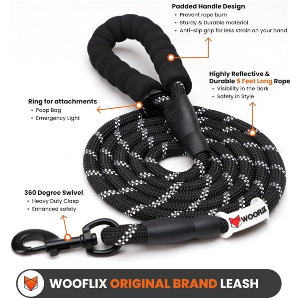 81mRcfQaFaL._SL1500_.jpg WOOFLIX Reflective Dog Leash And Collar Combo Set | Dog Collar & Anti Slip Padded Handle Leash For Dogs | Dog Rope For Medium & Large Dogs | (Leash 5 Feet + Collar Xl, Black)
