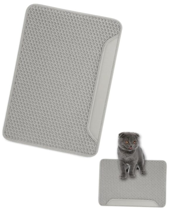 1 Pcs Cat Litter Mat, Double Layer,Waterproof Litter Trapping Mat,13.7 * 23.6 inches/35 * 60cm Litter Mat Double Layer Open Edge Design, Easy Clean Cat Mats for Hardwood Floors