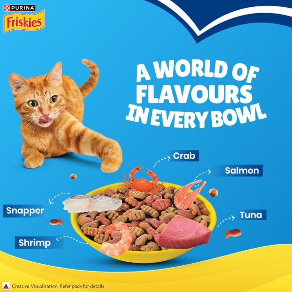 81n2bXapeDL._SL1500_.jpg PURINA, Friskies Seafood Sensations Adult Dry Cat Food, 1kg, Contains Tuna Salmon, Snapper, Crab & Shrimp Flavours
