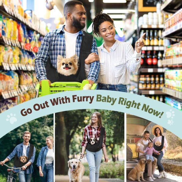 Small Dog Sling Carrier, Reversible Hands Free Dog Sling Carriers for Small Dogs and Cats, Puppy Slings Carrier with Safety Harness, Puppy Essentials, Black