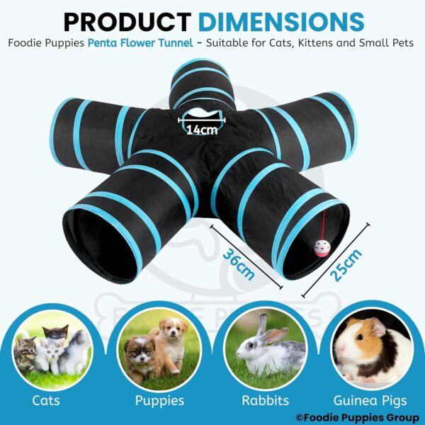 Foodie Puppies Interactive Foldable Hiding 5-Way Straight Tunnel with Hanging Ball for Cats (Penta Flower Tunnel) | Puzzle & Training Cave Suitable for Cat, Kitten, Rabbit, Guinea Pig & Puppies