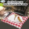FunBlast Cute Sleeping Cat Plush Toy with Meow Sound, Toy Accessories for Car Dashboard, Gift for Kids, Realistic Cat Pet Toy (White+Brown)