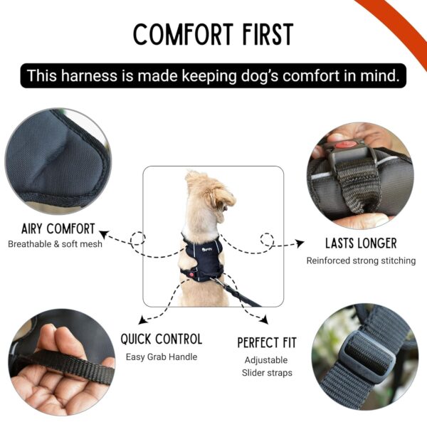 81oe8JHkPL._SL1500_.jpg Comfort Adjustable Dog Harness with Free Carry Bag, Padded Leash & Poop Bag Holder, Size L, Classic Black, Soft Padded Chest & Back, No-Pull Design, Safety Buckles, Reflective Trim