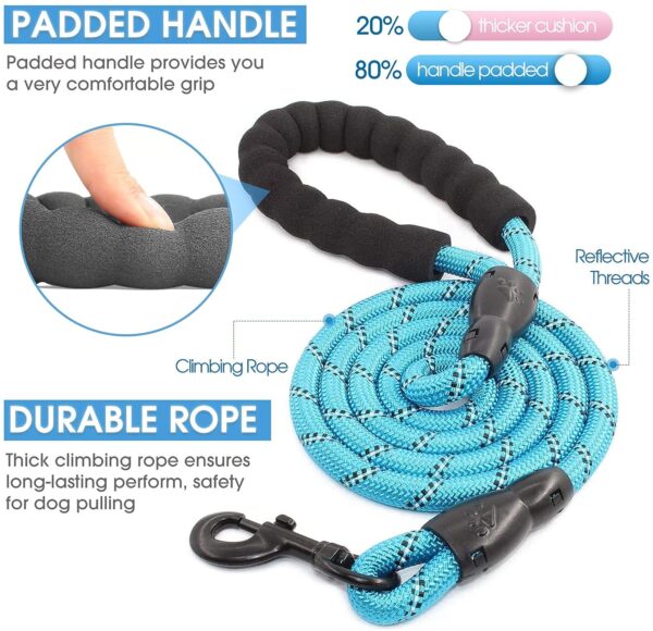 Petology Dog Leash 5FT Long, ½ Inch Thick Reflective Heavy Duty Rope with Anti-Slip Padded Handle for Small & Medium Dogs Blue