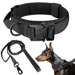 FYA Tactical Collar And Leash Set, Military,Adjustable Training Nylon Collar With Control Handle And Heavy Metal Buckle For Medium And Large Dogs,20,4X20 X4 Cm