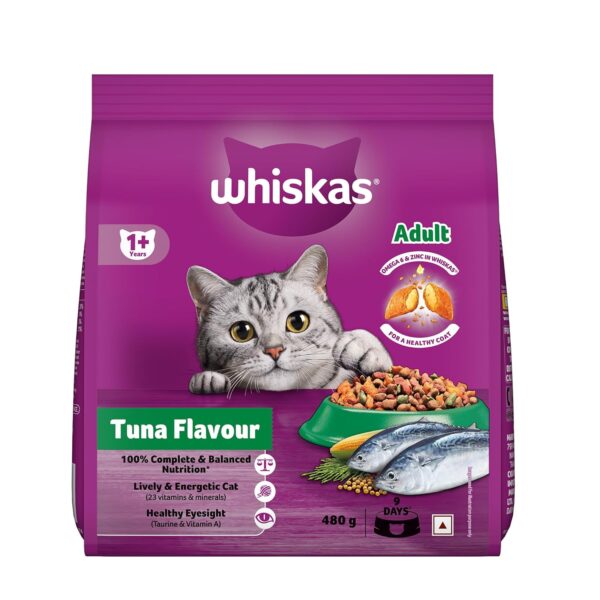 Whiskas Adult (1+ Years) Dry Cat Food, Tuna Flavour, 480 Whiskas Adult (1+ Years) Dry Cat Food, Tuna Flavour, 480 g, Contains 41 Essential Nutrients, Complete & Balanced Nutrition for Adult Cats
