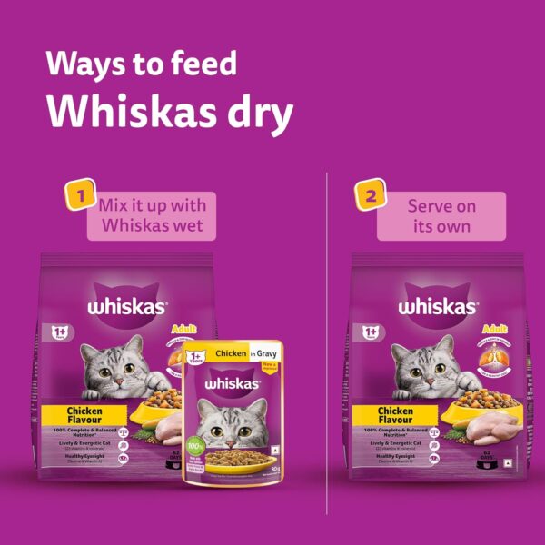 81pt-LTbYVL._SL1500_.jpg Whiskas Adult (1+ Years) Dry Cat Food, Chicken Flavour, 1.2 kg, Contains 41 Essential Nutrients, Complete & Balanced Nutrition for Adult Cats