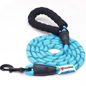 Wooflix Heavy Duty Nylon Dog Leash | Anti Slip Padded Wooflix Heavy Duty Nylon Dog Leash | Anti Slip Padded Handle Long Dog Leash | Highly Reflective Leash for Dogs | Dog Rope for Medium & Large Dogs | Dog Training Leash | (Blue, 5 Feet Long)