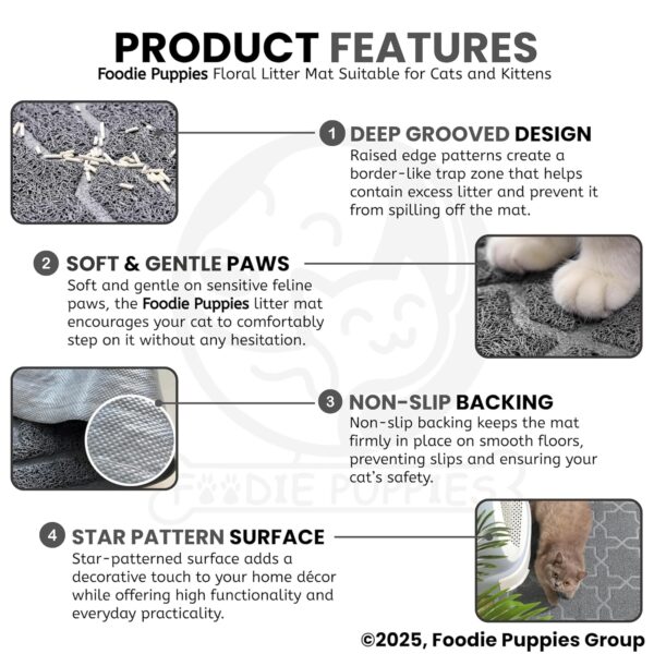 Foodie Puppies Cat Litter Box Mat Non-Slip Floor Mat - (Floral Litter Mat) (60x90cm), Soft Durable Multiple Trapping Litter Food Mat, Water Resistant, Phthalate Free, Urine-Resistant, Scatter Control