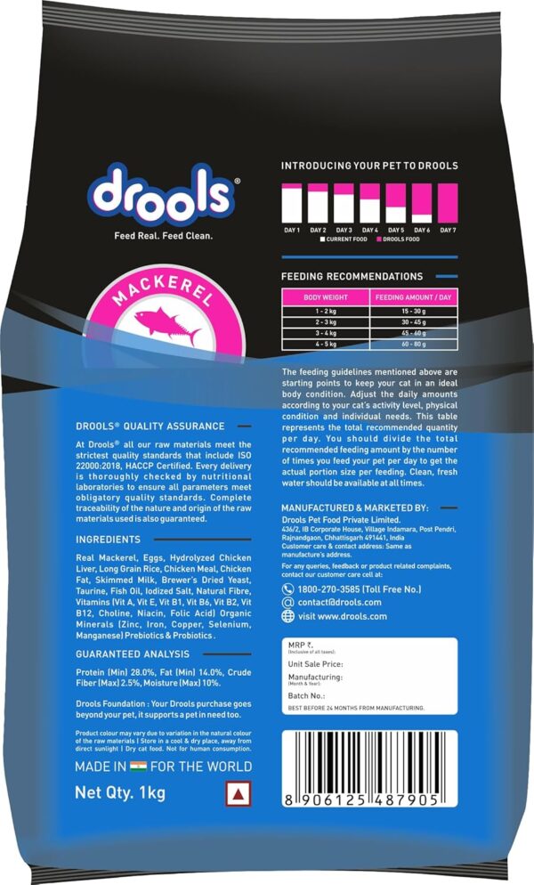 81rGEYCbY1L._SL1500_.jpg Drools Cat Adult Dry Cat Food Mackerel 1kg with Free Cat Creamy Treat 75g