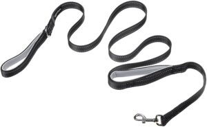 Amazon Basics Double Handle Light Reflecting Dog Leash | 6 Amazon Basics Double Handle Light Reflecting Dog Leash | 6 Feet/ 182 cm | Black | Strong Hook for Training and Walking Dogs | 2 Padded Handles