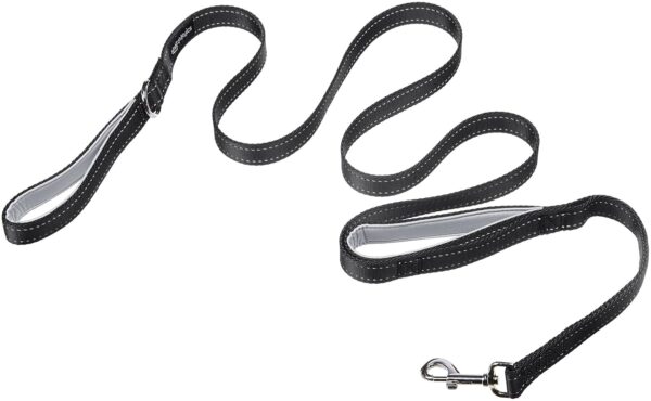 Amazon Basics Double Handle Light Reflecting Dog Leash | 6 Amazon Basics Double Handle Light Reflecting Dog Leash | 6 Feet/ 182 cm | Black | Strong Hook for Training and Walking Dogs | 2 Padded Handles