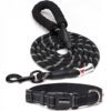WOOFLIX Reflective Dog Leash And Collar Combo Set | Dog WOOFLIX Reflective Dog Leash And Collar Combo Set | Dog Collar & Anti Slip Padded Handle Leash For Dogs | Dog Rope For Medium & Large Dogs | (Leash 5 Feet + Collar Xl, Black)