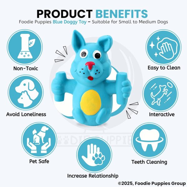 Foodie Puppies Natural Latex Rubber Squeaky (Blue Doggy) Dog Toy | Small to Medium Dogs & Puppy | Durable, Animal Design, Fetch & Chew Safe Play Toy | Reduce Separation Anxiety