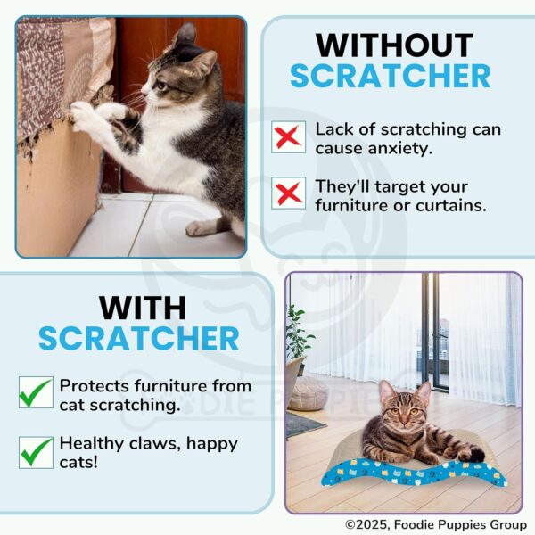 Foodie Puppies 2-in-1 Reversible Cat Scratcher Pad with Catnip for Cats & Kittens, (Breaker) | Durable Corrugated Cardboard Cat Scratch Post for Furniture Protection, Play & Rest (44cm x 23.5cm x 8cm)