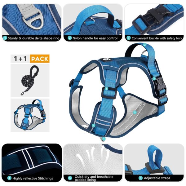 81tAKY65L8L._SL1500_.jpg FYA Dog Harness With 1.5M Rope, No-Pull Reflective Pet Vest Harness, No-Pull Pet Harness, Reflective No-Choke Pet Oxford Vest With Easy Control Handle For Midium Large Dogs,Lake Blue