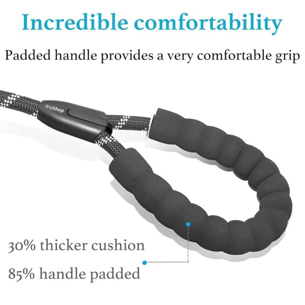 Qpets Dog Training Leash - Durable, Light Reflecting, Soft Padded Handle, Adjustable, Anti-Strain, Braided Rope for Small to Large Dogs (Black, 185cm)