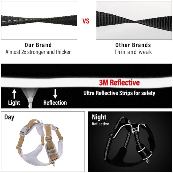 HANK Dog Harness | 3M Reflective Strap | Dog Body Vest for Medium Dogs | Soft Comfortable Padded | Anti Pull Harness for Walking, Training (Khaki - Grey - M (14-22Kg)