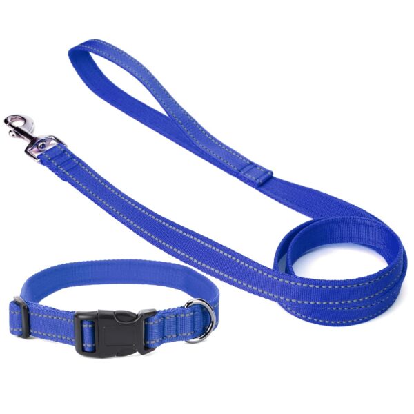 Wooflix Reflective Leash & Collar Combo Set for Medium Large Wooflix Reflective Leash & Collar Combo Set for Medium Large Dogs Durable Strong Dog Collar Belt & Dog Leash for Medium & Large Dogs Training & Walking Lead Dog Leash (Blue Reflective, Medium)