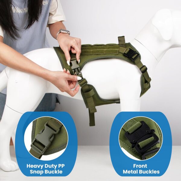 81uUM32wUCL._SL1500_.jpg HANK Tactical Dog Harness - No Pull Heavy Duty - 1600D Oxford Nylon - Adjustable Dog Chest Belt - 2 Metal Buckle - Dog Vest for Training, Walking & Outdoor Adventure (Tactical Green, S - Harness)