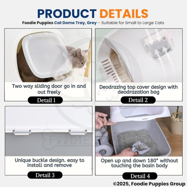 Foodie Puppies Litter Box with Scooper (Dome Cat Tray) (38 x 26 x 36 cm) | Training Cat Litter Tray for Small to Medium Cats, Kittens, and Puppies | Potty/Poo Training Box with Door & Handles