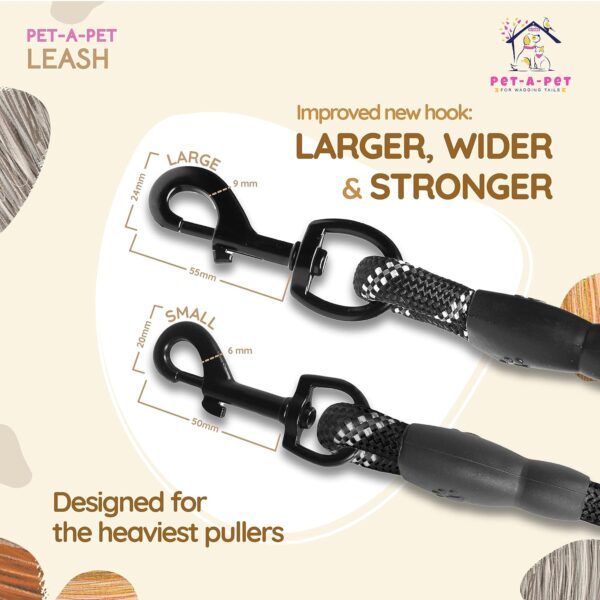 Dog Leash, Dog Rope, Strong and Comfortable, Suitable for Small, Medium, and Large Dog Breeds (up to 80 kg), 5 Feet Long, 12mm / 0.5 inch Thick, Padded Handle, Reflective Rope (Black)