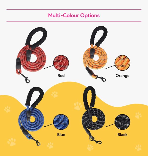 Dog Leash, Dog Rope, Strong and Comfortable, Suitable for Small, Medium, and Large Dog Breeds (up to 80 kg), 5 Feet Long, 12mm / 0.5 inch Thick, Padded Handle, Reflective Rope (Black)