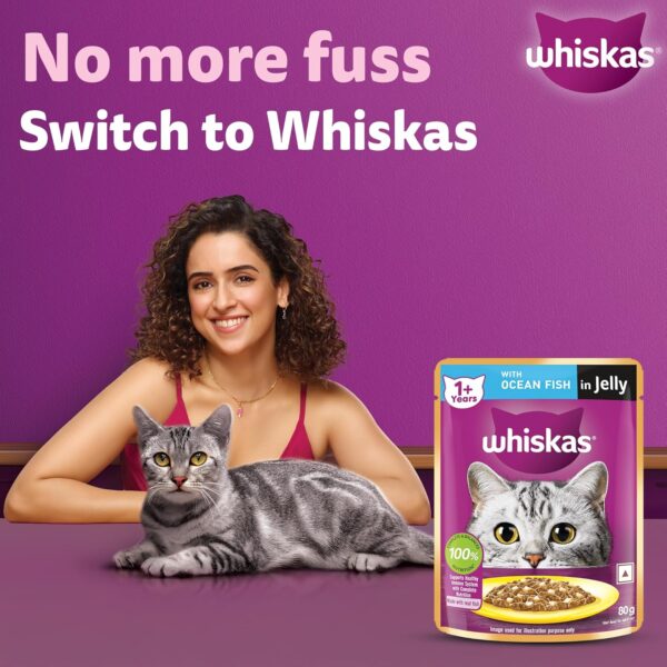 81wBbGbHVOL._SL1500_.jpg Whiskas Adult (+1 Year) Wet Cat Food, Ocean Fish Flavor, 80 g, Pack of 28 | Complete & Balanced Food for Adult Cats | Pet Food for Hydration of Cats