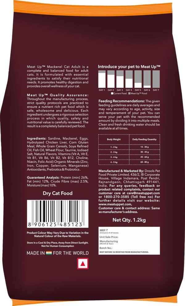 Meat Up Adult Dry Cat Food Mackerel 1.2kg (Buy 1 Get 1), Total 2.4kg