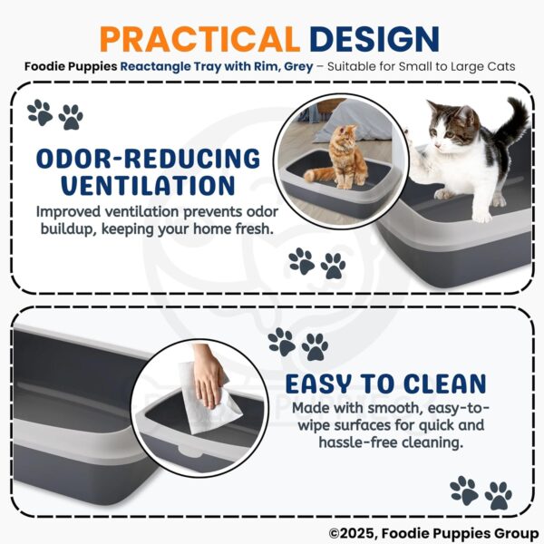 Foodie Puppies Rectangle Cat Litter Tray (Small (Grey) - 49 x 38 x 15 cm) with Rim, Reduces Odor, Perfect Starter for Toilet Training Your Kitten and Puppies