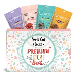BARK OUT LOUD by Vivaldis Premium Dog Treat Box | BARK OUT LOUD by Vivaldis Premium Dog Treat Box | Premium 4-in-1 Assorted Dog Treats | Healthy, Tasty, High Protein Snacks for Puppies, Adult & Senior Dogs | Training Treats for All Breeds 400 GMS