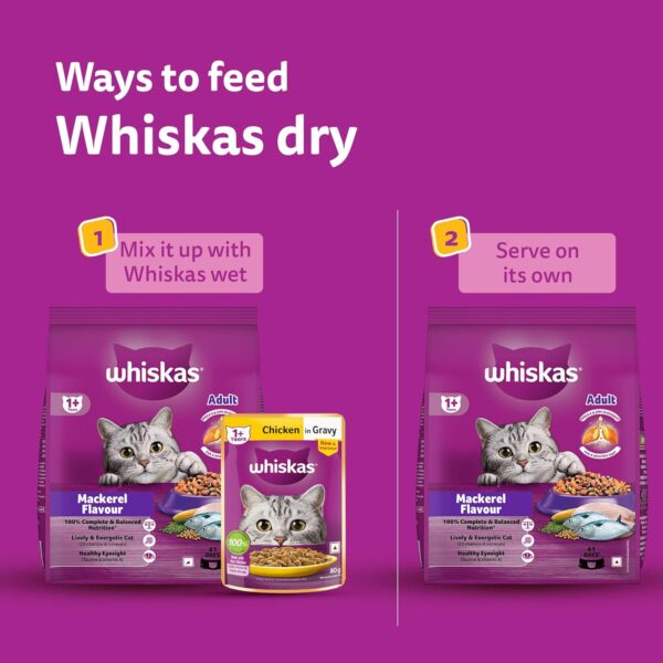 81zRwnckgAL._SL1500_.jpg Whiskas Adult (1+ Years) Dry Cat Food, Mackerel Flavour, 7 kg, Contains 41 Essential Nutrients, Complete & Balanced Nutrition for Adult Cats