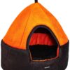 Amazon Basics Soft Velvet Fabric Dual Color Pet Hut Bed with Center Pillow | Small | Black and Orange | For Cats and Small Dogs | Easy to Clean | Unique Design | Diameter 18 Inch, Height 18 Inch