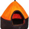 Amazon Basics Soft Velvet Fabric Dual Color Pet Hut Bed with Center Pillow | Small | Black and Orange | For Cats and Small Dogs | Easy to Clean | Unique Design | Diameter 18 Inch, Height 18 Inch
