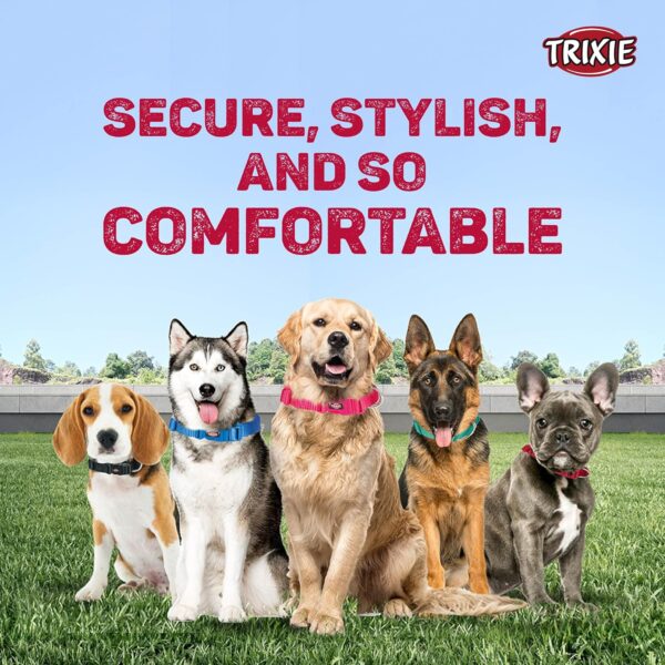 TRIXIE Nylon Premium Dog Collar Belt, Stylish Design, Adjustable Webbing Tape, Strain Relief, With Leash Connector, Neck Collar For Dogs, 35-55 Cm (M-L, Red)