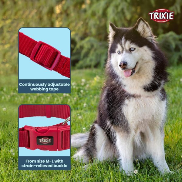 TRIXIE Nylon Premium Dog Collar Belt, Stylish Design, Adjustable Webbing Tape, Strain Relief, With Leash Connector, Neck Collar For Dogs, 35-55 Cm (M-L, Red)