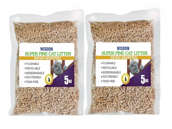 New Improved WISDOM SUPERPINE Wood CAT Litter- Pack of Two (5 KG x 2)