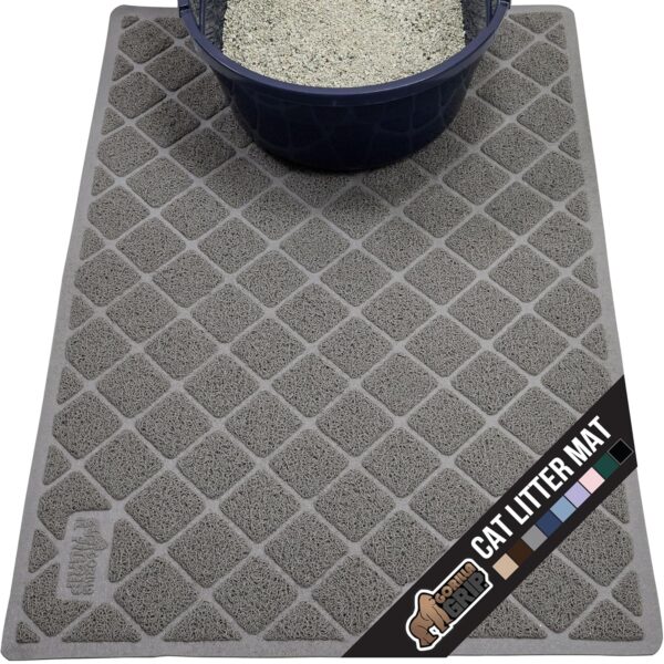 Gorilla Grip Durable Cat Litter Mat (35x23), XL Jumbo, No Phthalate, Water Resistant, Traps Litter from Box & Cats, Scatter Control, Soft on Kitty Paws, Easy Clean Cat Mat (Gray)