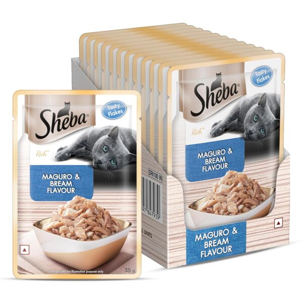 Sheba Rich Premium Adult (1+ Years) Wet Cat Food, Maguro Sheba Rich Premium Adult (1+ Years) Wet Cat Food, Maguro & Bream Flavour, 35 g Pouch (Pack of 12), High-moisture wet food for healthy hydration
