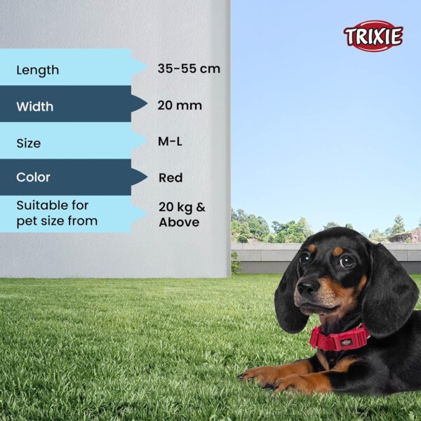 TRIXIE Nylon Premium Dog Collar Belt, Stylish Design, Adjustable Webbing Tape, Strain Relief, With Leash Connector, Neck Collar For Dogs, 35-55 Cm (M-L, Red)
