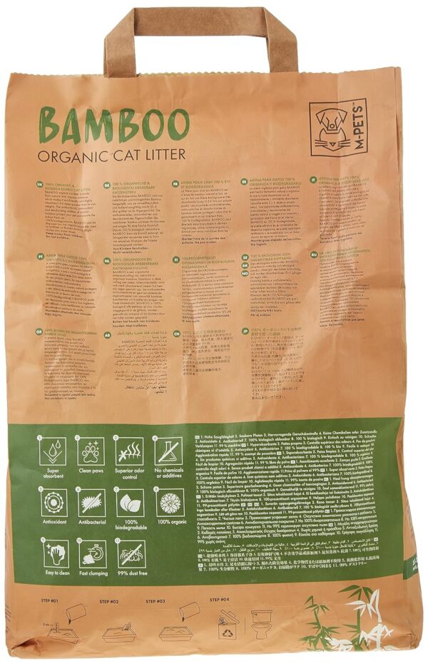 M-PETS Organic Bamboo Super Clumping Cat Litter - Biodegradable, Naturally Absorbent, Long-Lasting Odour Control & Dust-Free, Gentle on Cat Paws, Suitable for Multi-Cat Household, 2.1 kg (Pack of 1)